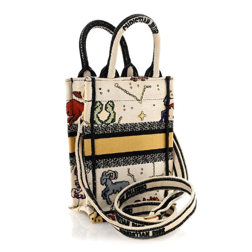 Canvas Embroidered Pixel Zodiac Mini Book Tote Phone Bag Latte Multicolor £¨ Direct shipment via from wholesalehk.shop