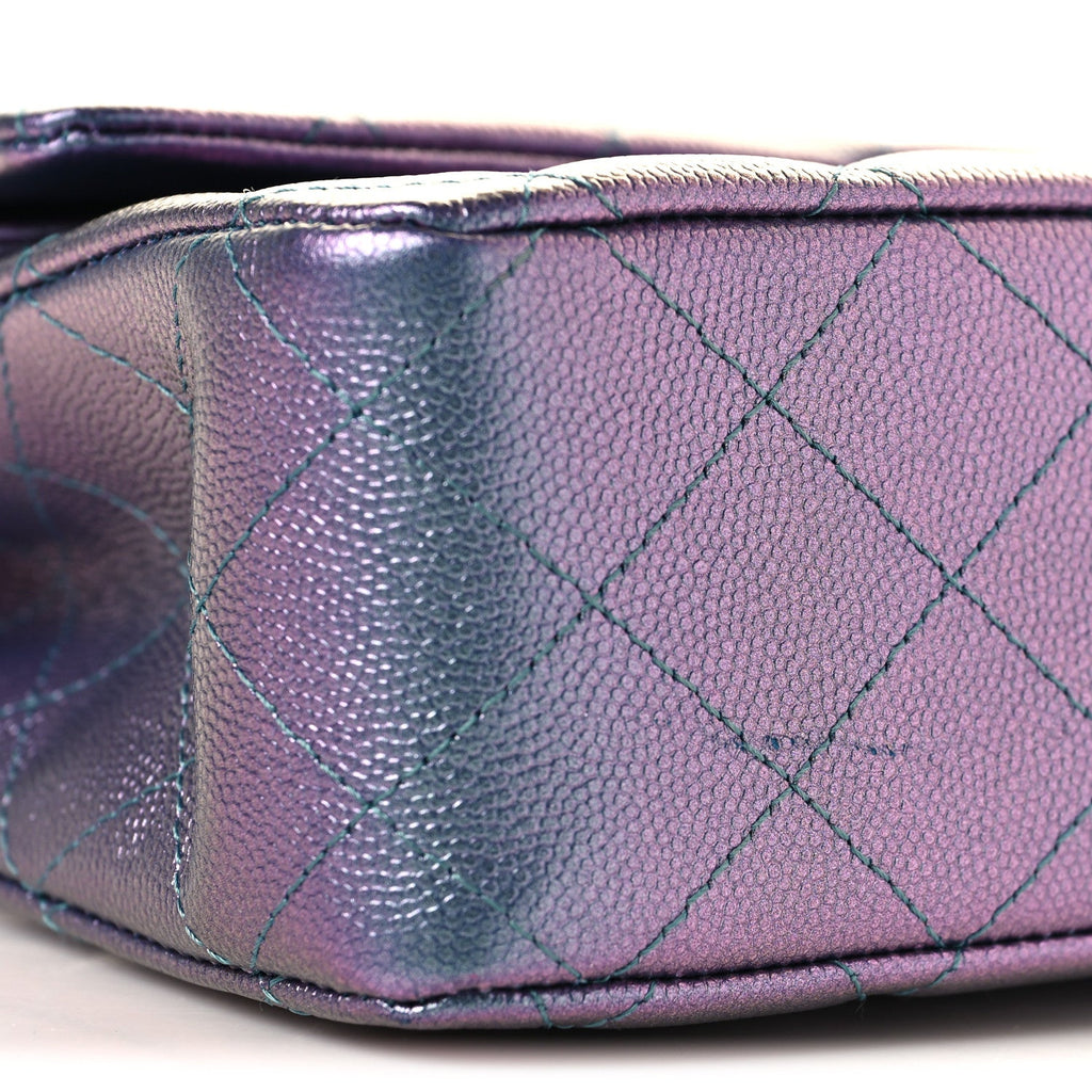Iridescent Caviar Quilted Medium Double Flap Purple wholesalehk.shop