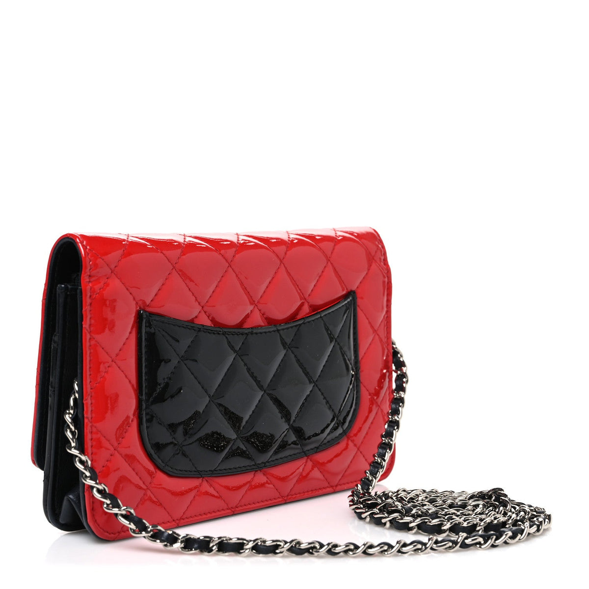 Patent Quilted Bi-Color Wallet On Chain WOC Red Black wholesalehk.shop