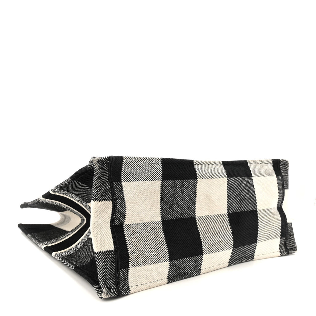 Canvas Embroidered Large Checkered Book Tote Black White £¨ Direct shipment via from wholesalehk.shop