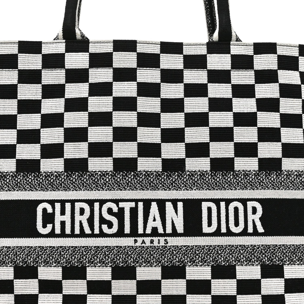 Canvas Embroidered Checkered Book Tote Black White £¨ Direct shipment via from wholesalehk.shop