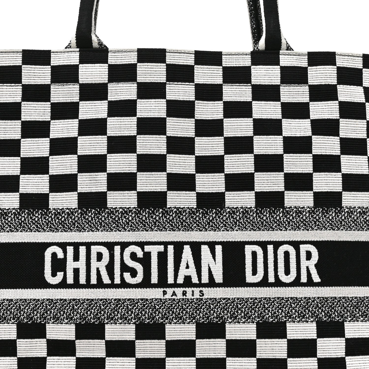 Canvas Embroidered Checkered Book Tote Black White £¨ Direct shipment via from wholesalehk.shop