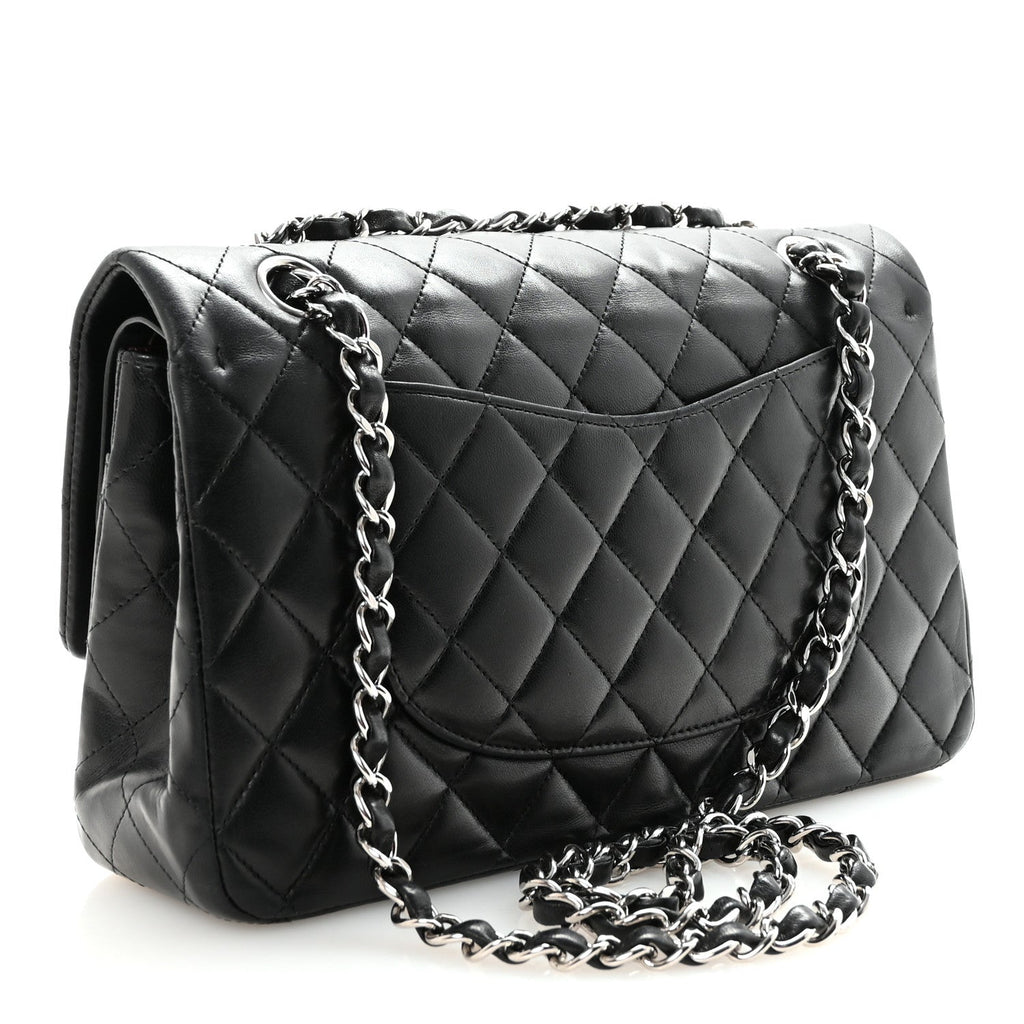 Lambskin Quilted Medium Double Flap Black wholesalehk.shop