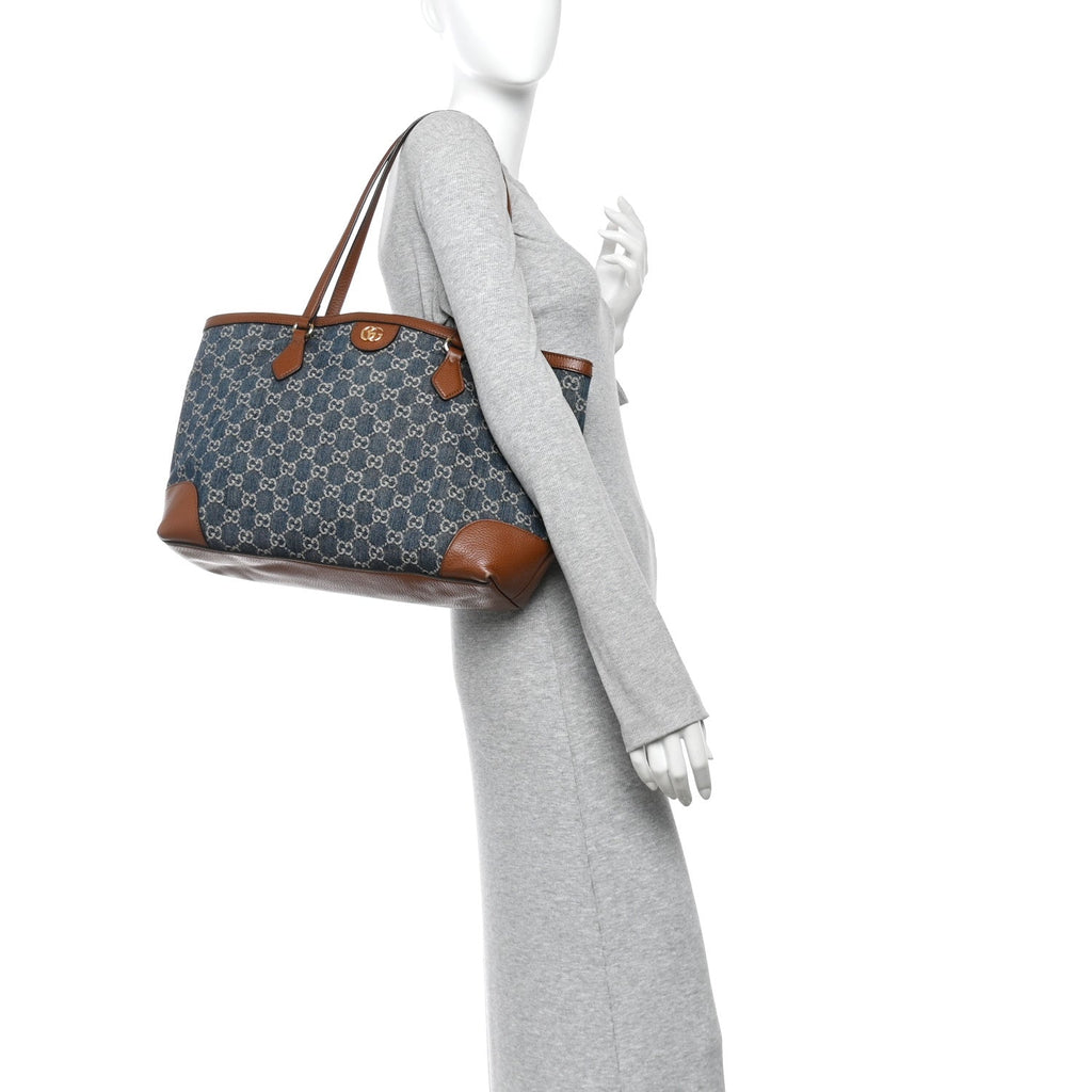 New Denim GG Monogram Medium Ophidia Shopping Tote Blue Tea Cuir wholesalehk.shop