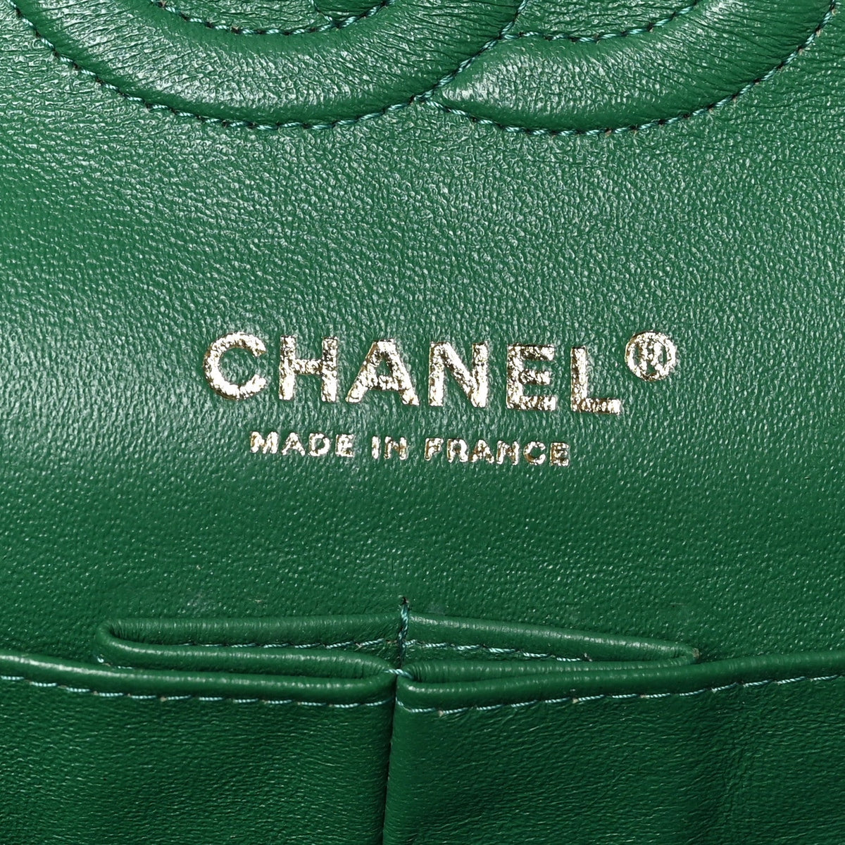 Metallic Caviar Quilted Medium Double Flap Green wholesalehk.shop