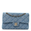 Printed Denim Quilted Small Double Flap Light Blue wholesalehk.shop