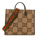 Monogram Jumbo GG Textured Dollar Calfskin Web Tote Bag Camel Ebony New Acero wholesalehk.shop