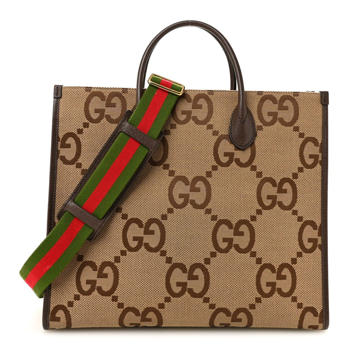 Monogram Jumbo GG Textured Dollar Calfskin Web Tote Bag Camel Ebony New Acero wholesalehk.shop