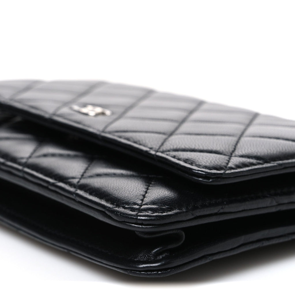 Lambskin Quilted Wallet On Chain WOC Black wholesalehk.shop