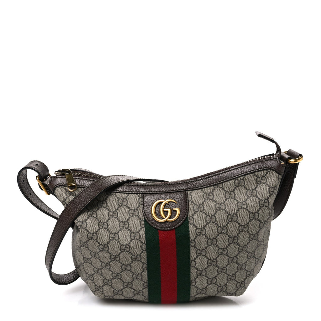 GG Supreme Monogram Web Small Ophidia Half Moon Hobo Brown wholesalehk.shop