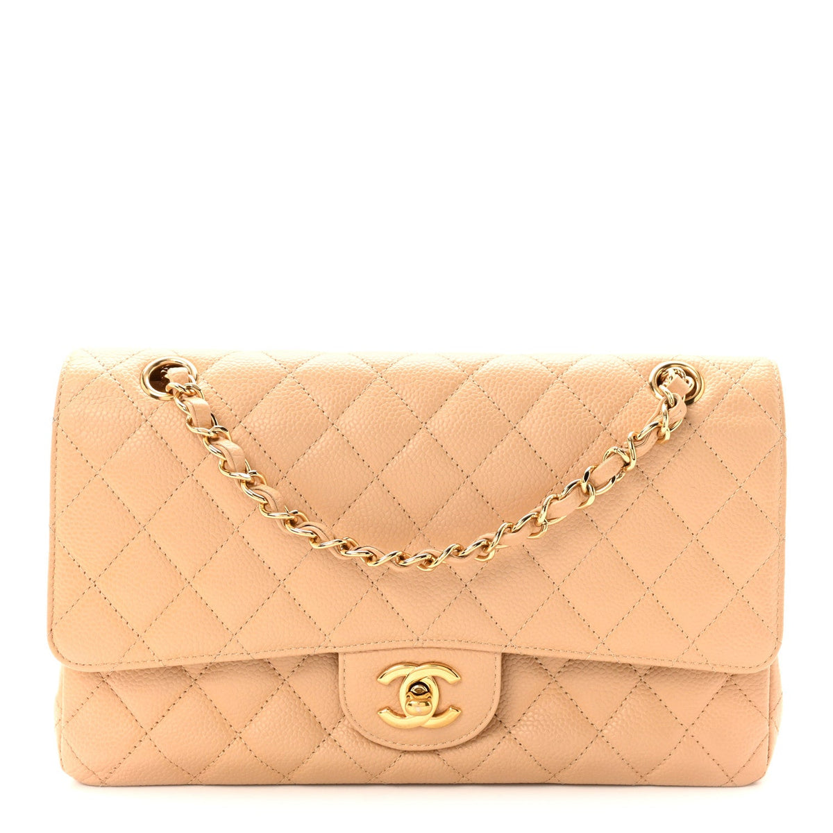 Caviar Quilted Medium Double Flap Beige wholesalehk.shop