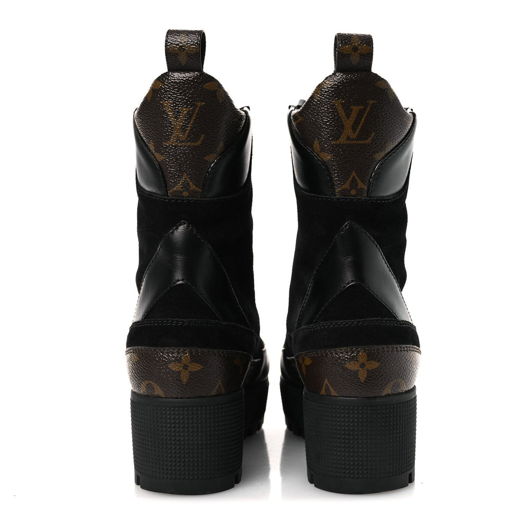 Suede Calfskin Monogram Laureate Platform Desert Boots 36 Black £¨ Direct shipment via from wholesalehk.shop