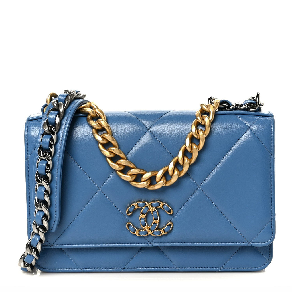 Lambskin Quilted Chanel 19 Wallet On Chain WOC Blue wholesalehk.shop