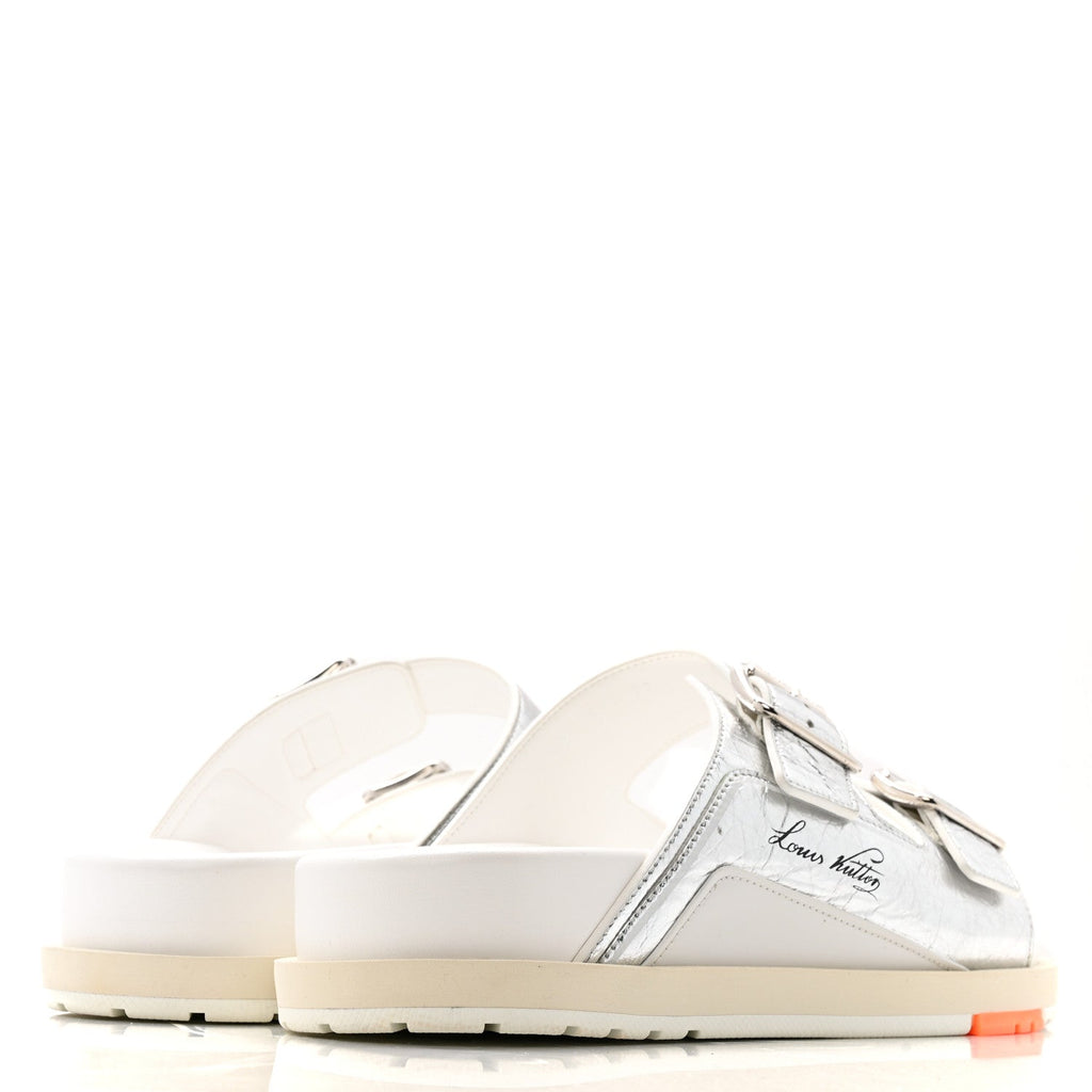 Metallic Mix Materials Mens LV Script Trainer Mules 11 Silver Multicolor £¨ Direct shipment via from wholesalehk.shop