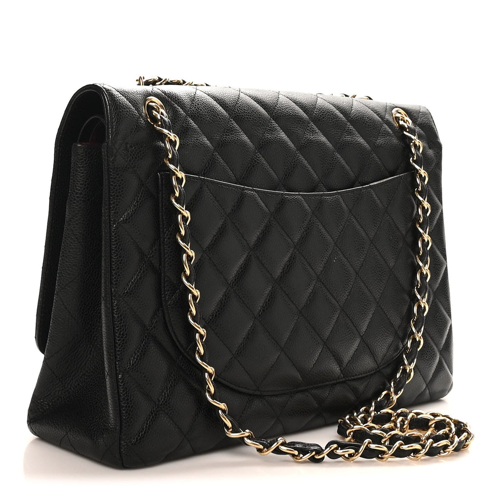 Caviar Quilted Maxi Double Flap Black wholesalehk.shop