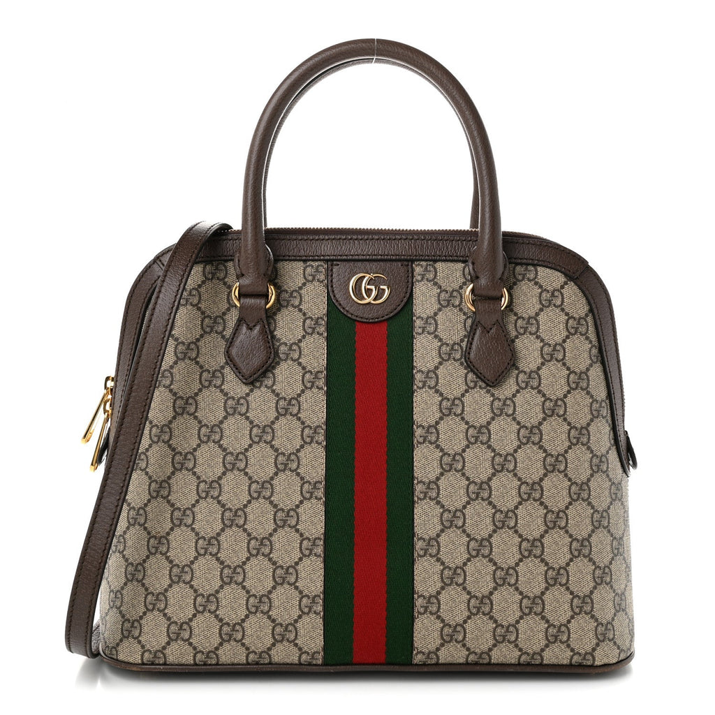 GG Supreme Monogram Web Medium Top Handle Ophidia Dome Shoulder Bag Brown wholesalehk.shop