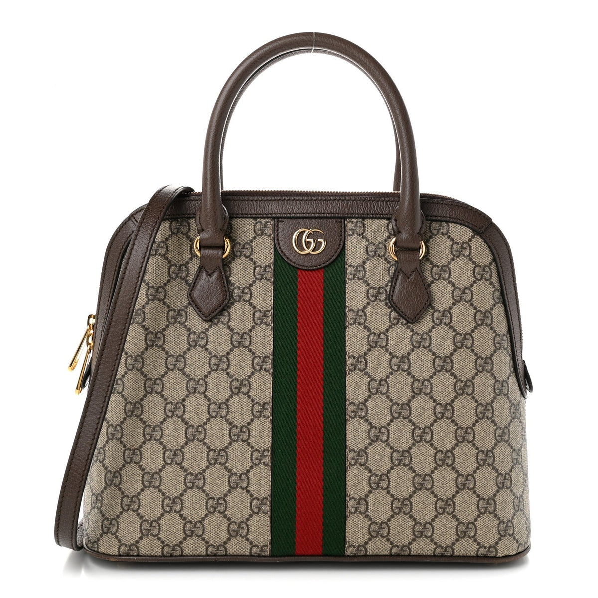 GG Supreme Monogram Web Medium Top Handle Ophidia Dome Shoulder Bag Brown wholesalehk.shop