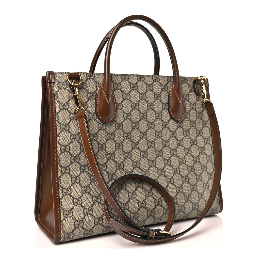 GG Supreme Monogram Azalea Calfskin Small Retro Interlocking G Tote Bag Beige Ebony Brown Sugar wholesalehk.shop