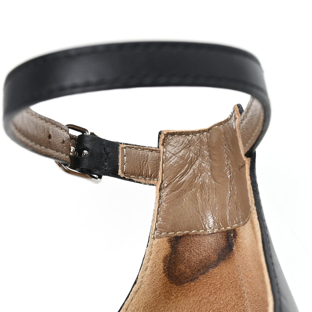 Calfskin Legend Wedge Sandals 36.5 Black wholesalehk.shop