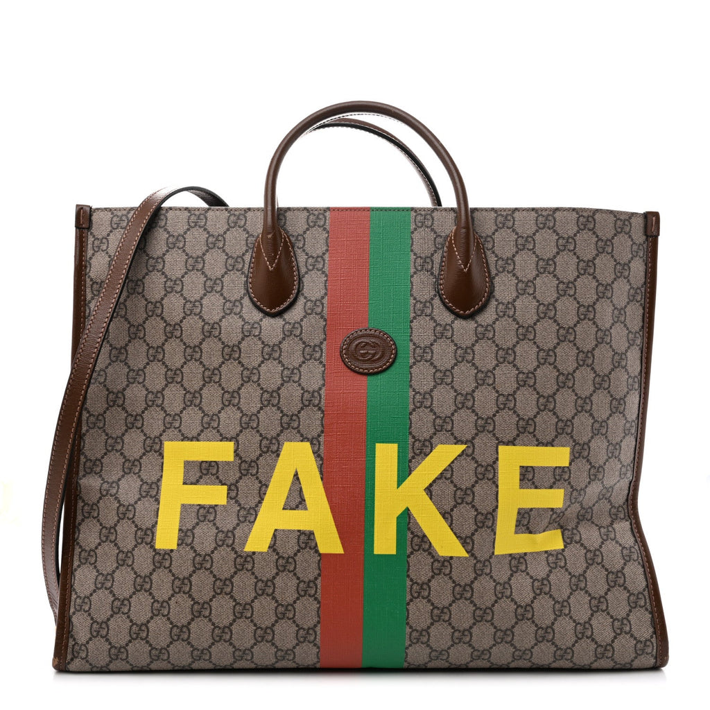 GG Supreme Monogram Fake/Not Large Retro Interlocking G Tote Bag Beige Brown Sugar wholesalehk.shop