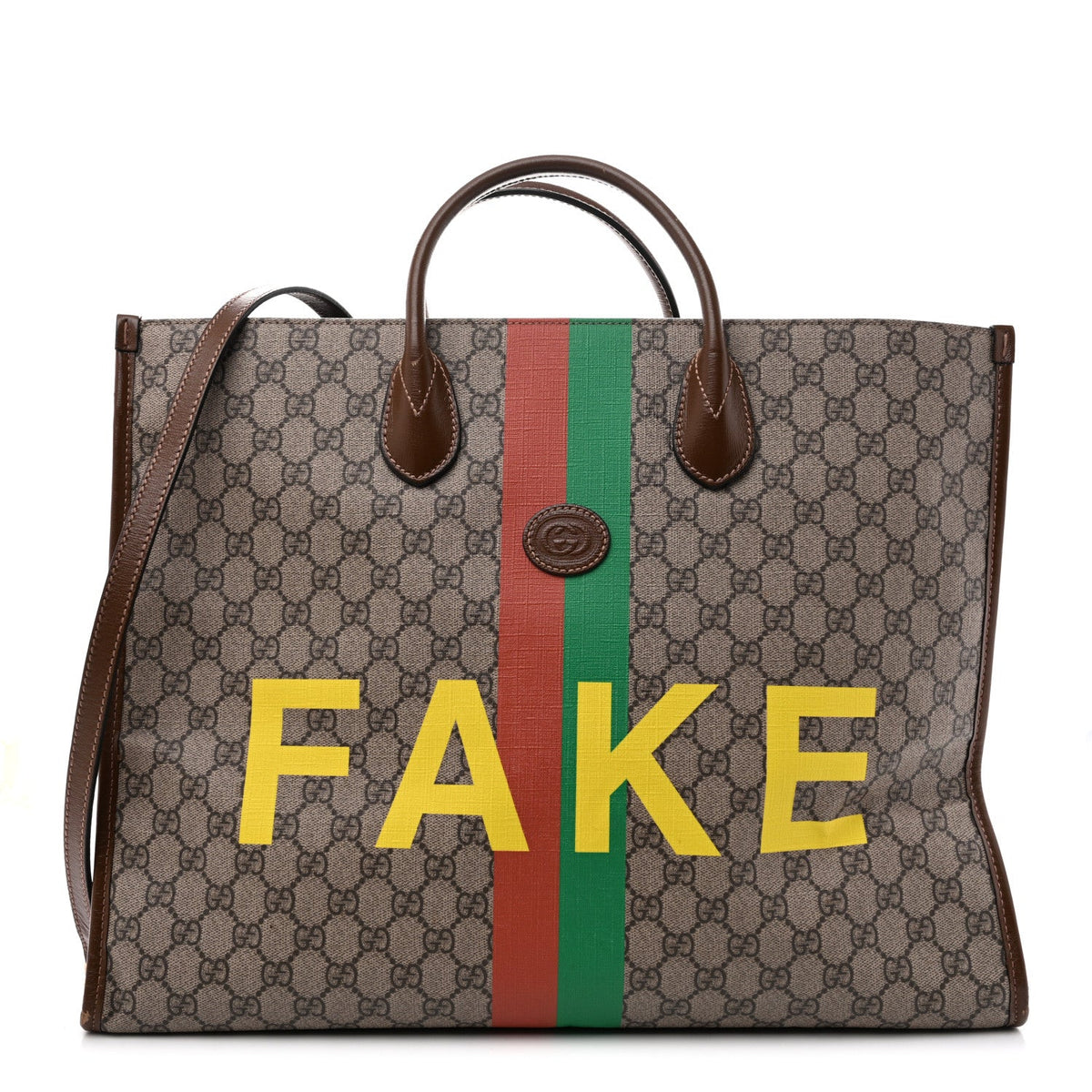 GG Supreme Monogram Fake/Not Large Retro Interlocking G Tote Bag Beige Brown Sugar wholesalehk.shop