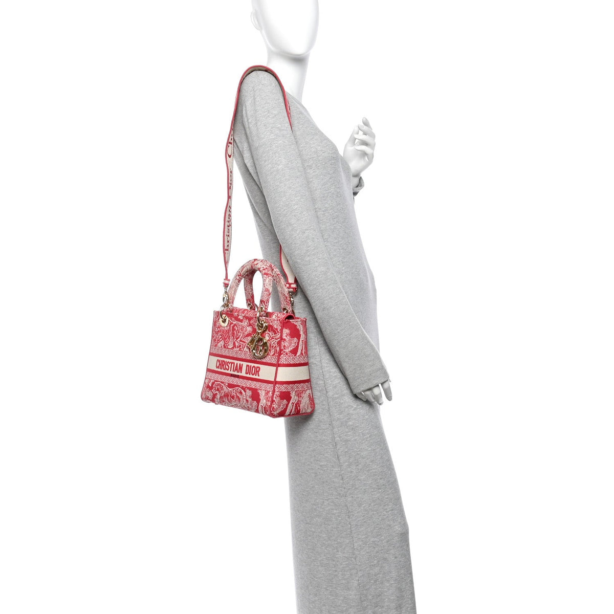 Canvas Toile De Jouy Reverse Embroidered Medium Lady D-Lite Red wholesalehk.shop