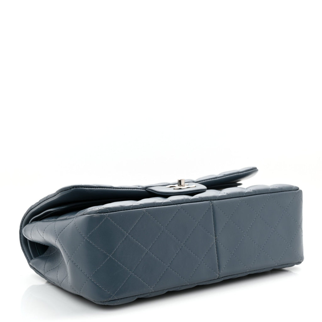 Lambskin Quilted Jumbo Double Flap Dark Blue wholesalehk.shop