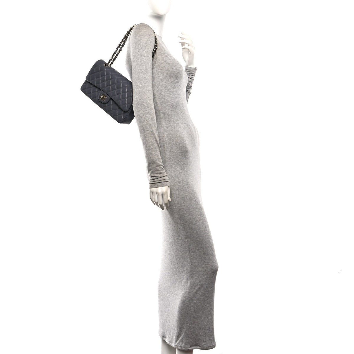 Caviar Quilted Medium Double Flap Dark Grey wholesalehk.shop