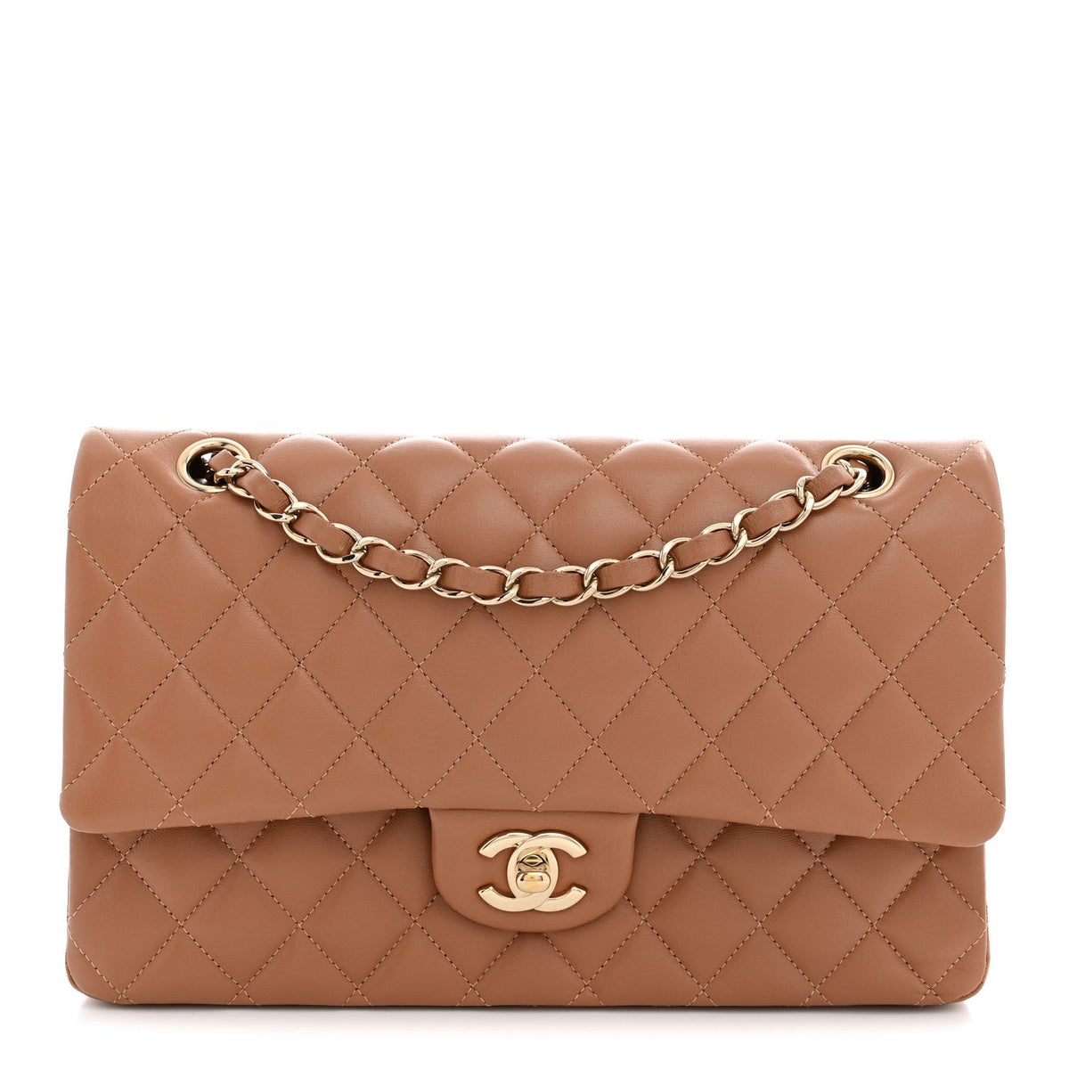 Lambskin Quilted Medium Double Flap Brown wholesalehk.shop
