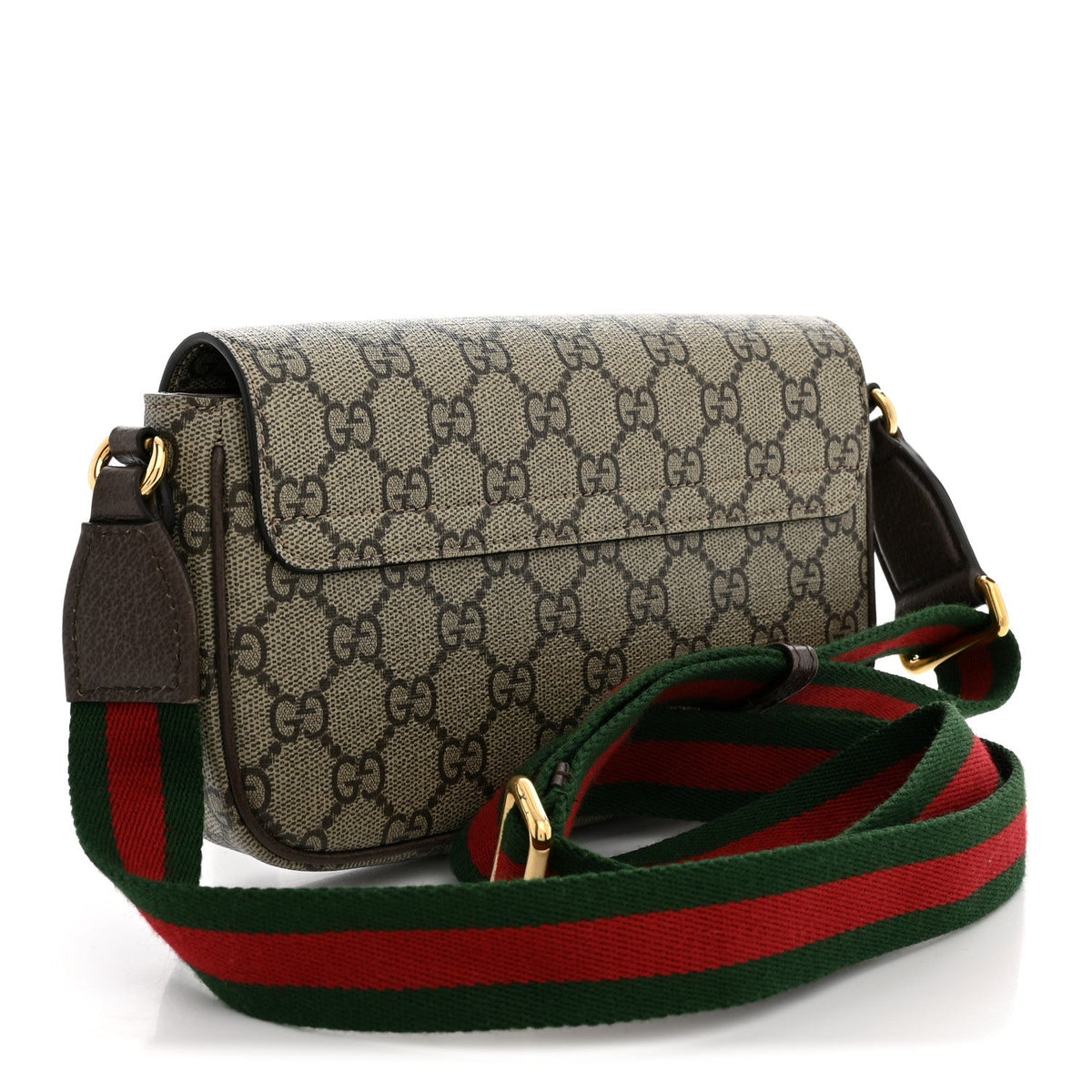 GG Supreme Monogram Textured Dollar Calfskin Web Mini Ophidia Envelope Shoulder Bag Beige Ebony wholesalehk.shop