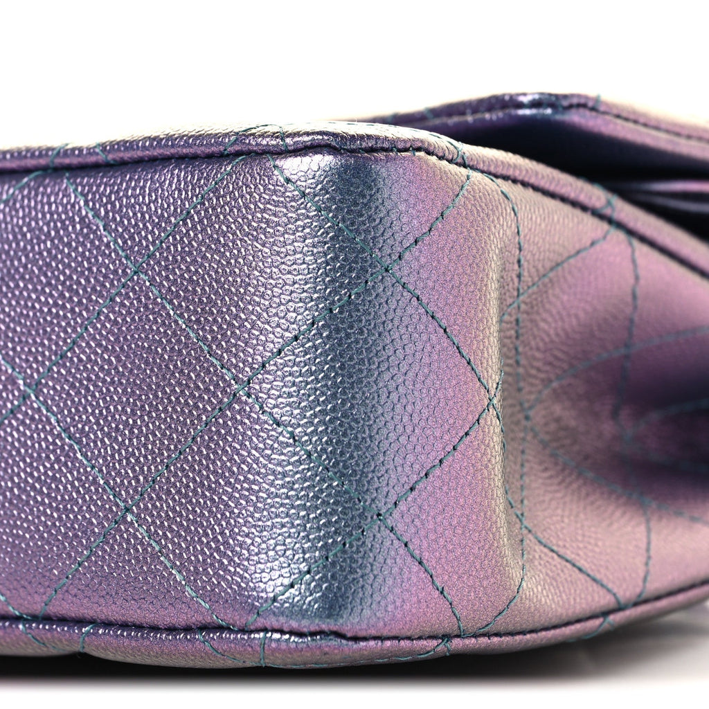 Iridescent Caviar Quilted Medium Double Flap Purple wholesalehk.shop