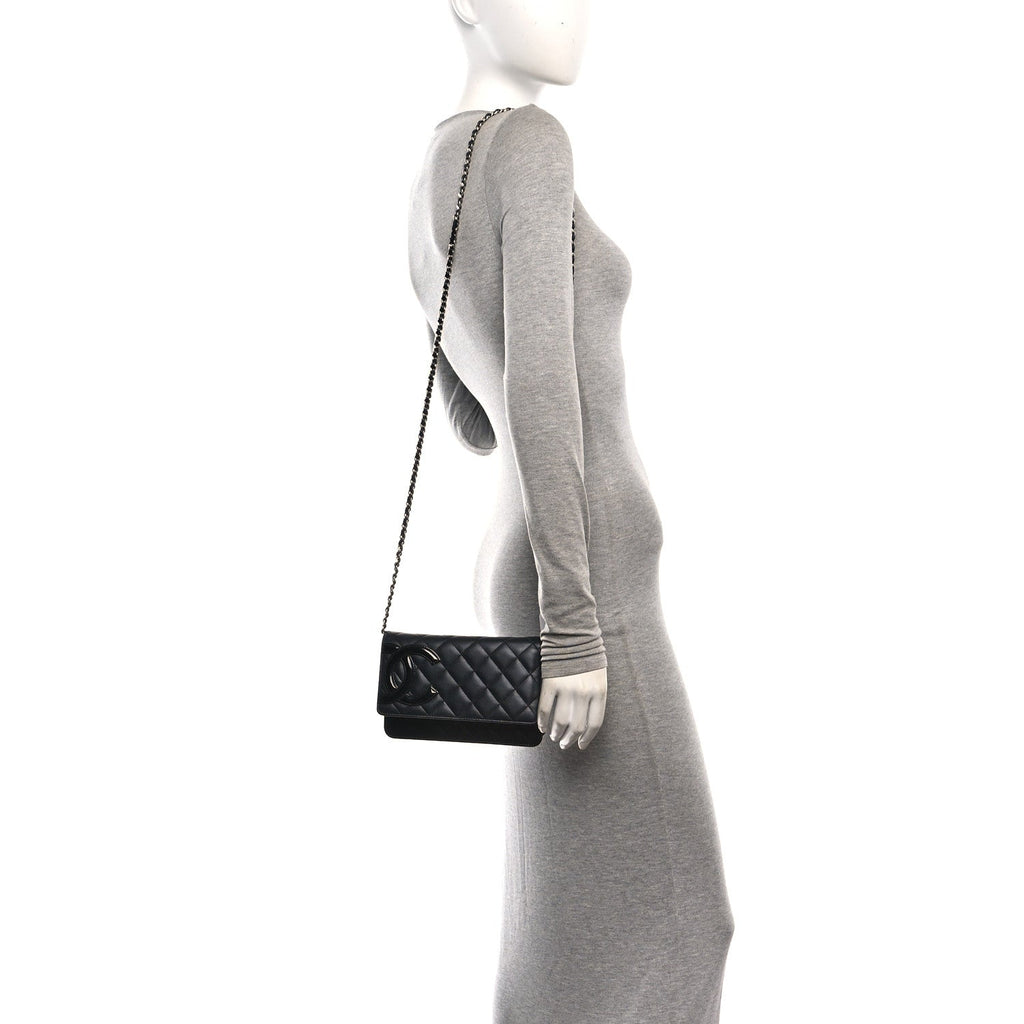 Calfskin Quilted Cambon Wallet on Chain WOC Black wholesalehk.shop