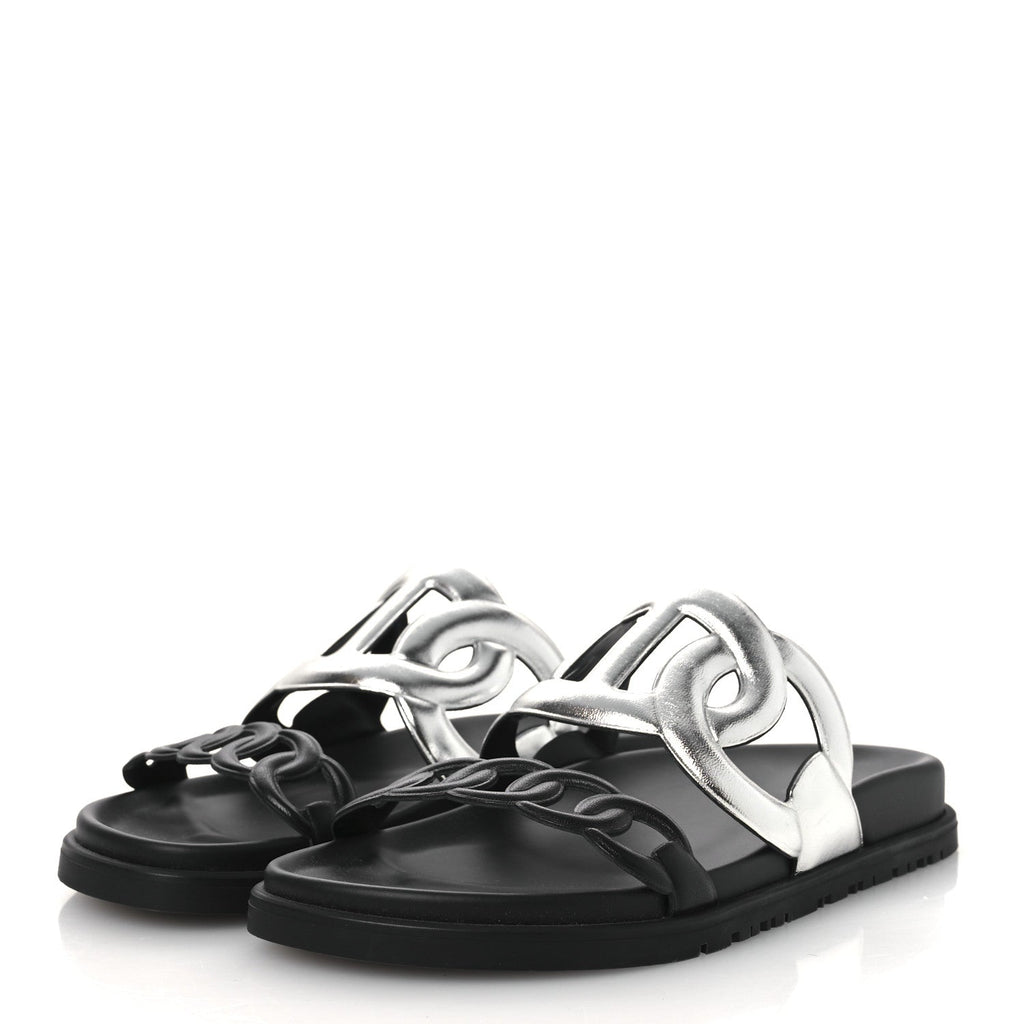 Metallic Nappa Extra Sandals 36 Gris Argente Black wholesalehk.shop