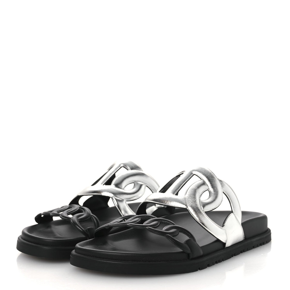 Metallic Nappa Extra Sandals 36 Gris Argente Black wholesalehk.shop