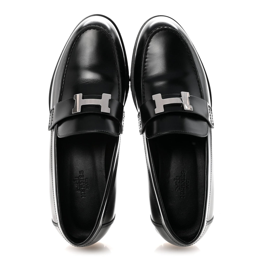 Glazed Calfskin Womens Faubourg Loafers 37 Black wholesalehk.shop