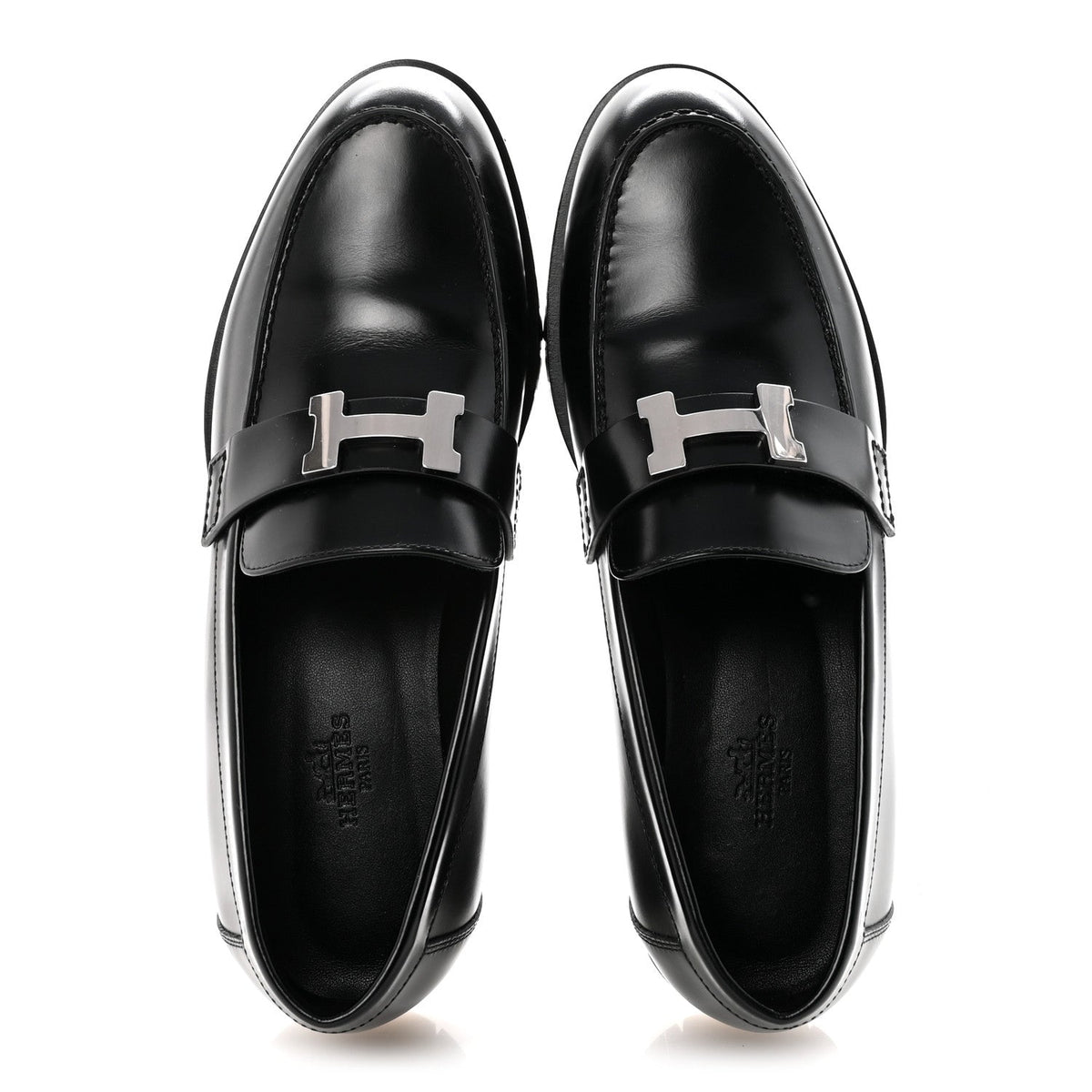 Glazed Calfskin Womens Faubourg Loafers 37 Black wholesalehk.shop