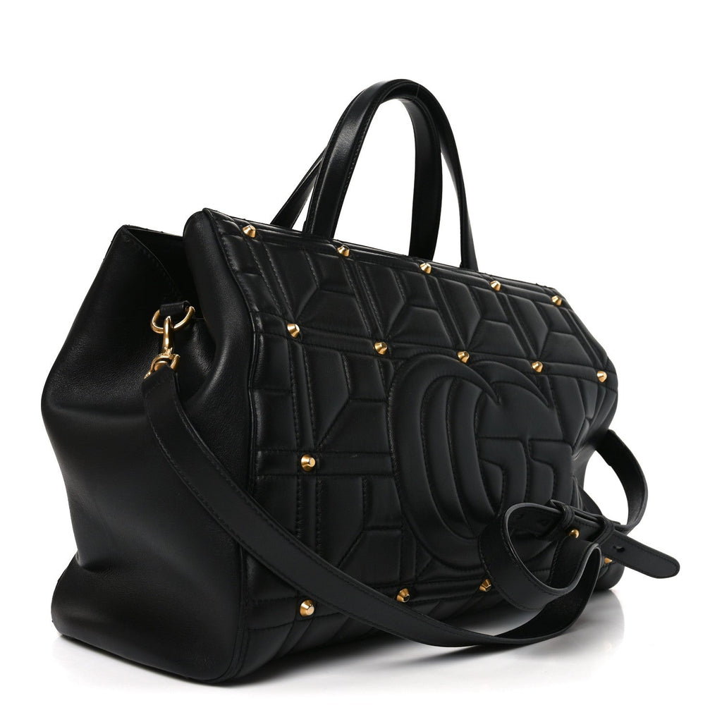 Calfskin Matelasse Studded Medium GG Marmont Tote Black wholesalehk.shop
