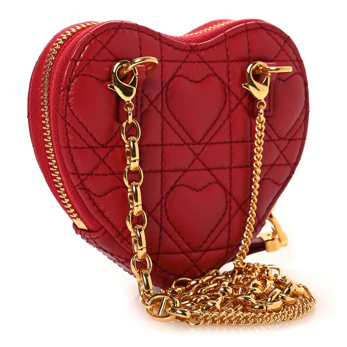 Calfskin Cannage Dioramour Caro Heart Pouch With Chain Bright Red wholesalehk.shop