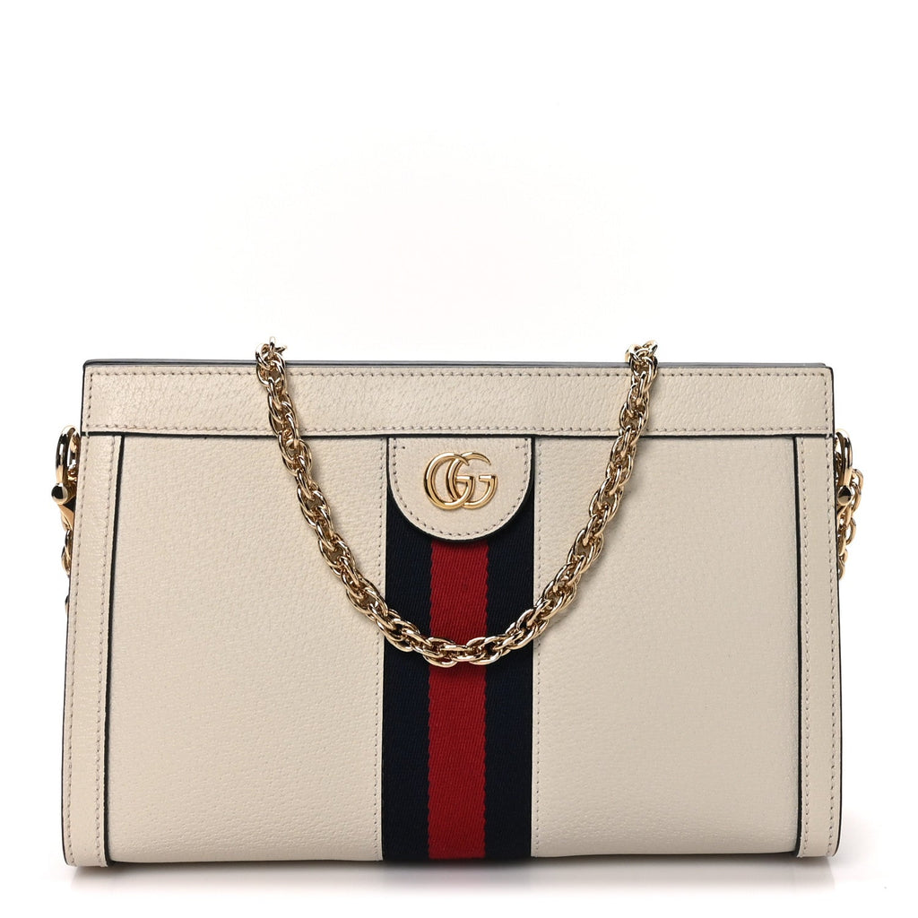 Textured Calfskin Web Small Ophidia Chain Shoulder Bag Mystic White wholesalehk.shop