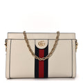 Textured Calfskin Web Small Ophidia Chain Shoulder Bag Mystic White wholesalehk.shop