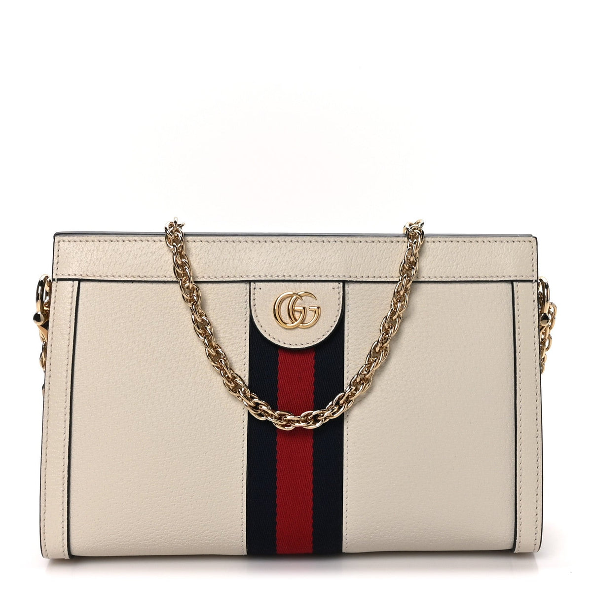 Textured Calfskin Web Small Ophidia Chain Shoulder Bag Mystic White wholesalehk.shop