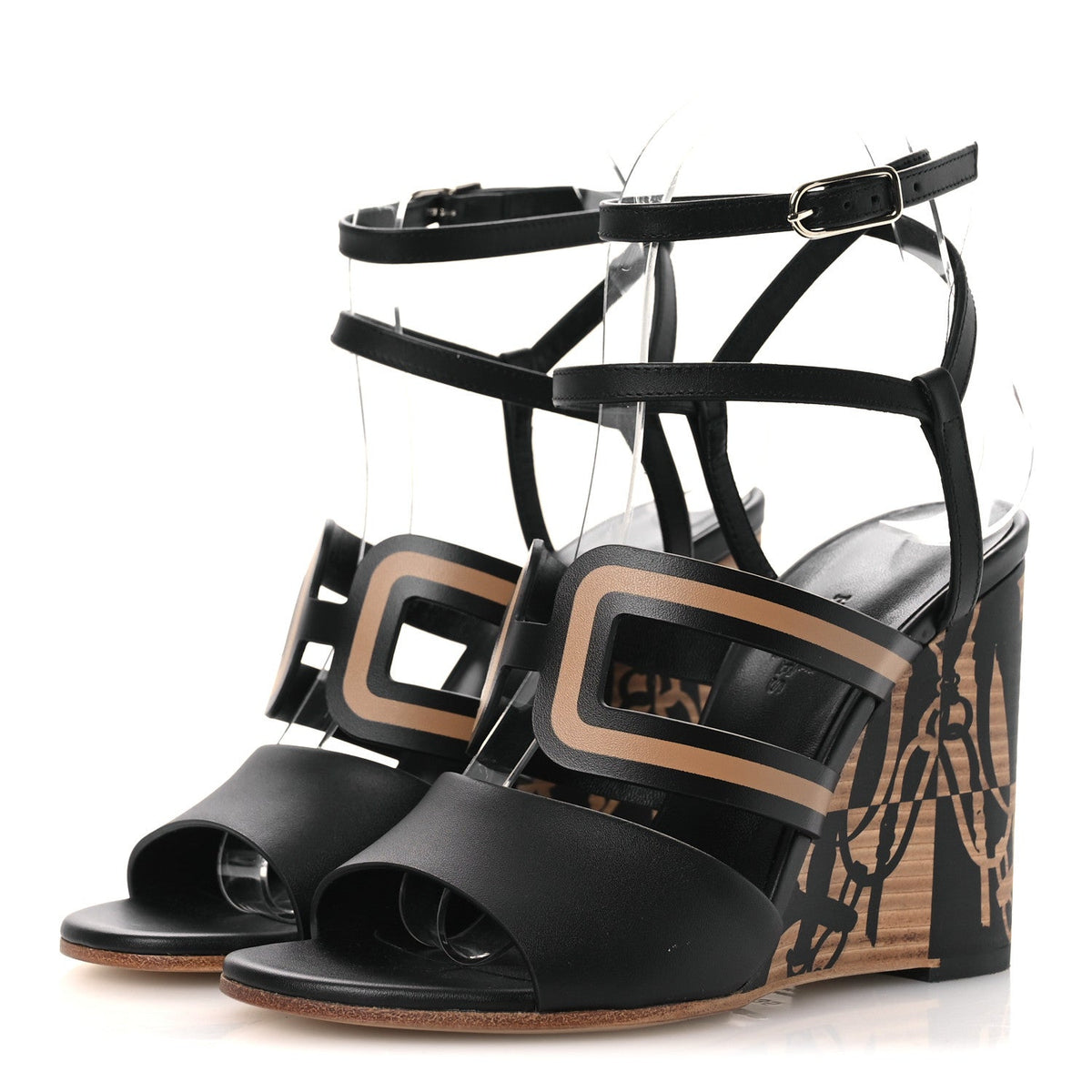 Calfskin Klara 100 Wedge Sandals 35 Black Natural wholesalehk.shop