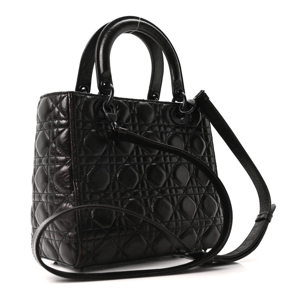 Crinkled Calfskin Cannage Medium Lady Dior Black wholesalehk.shop