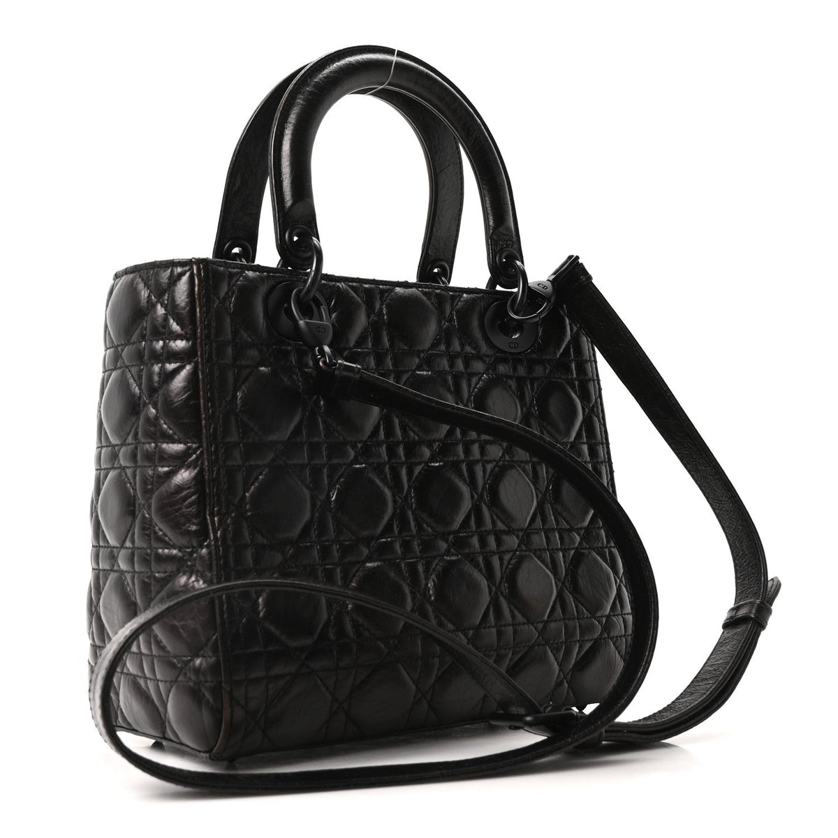 Crinkled Calfskin Cannage Medium Lady Dior Black wholesalehk.shop