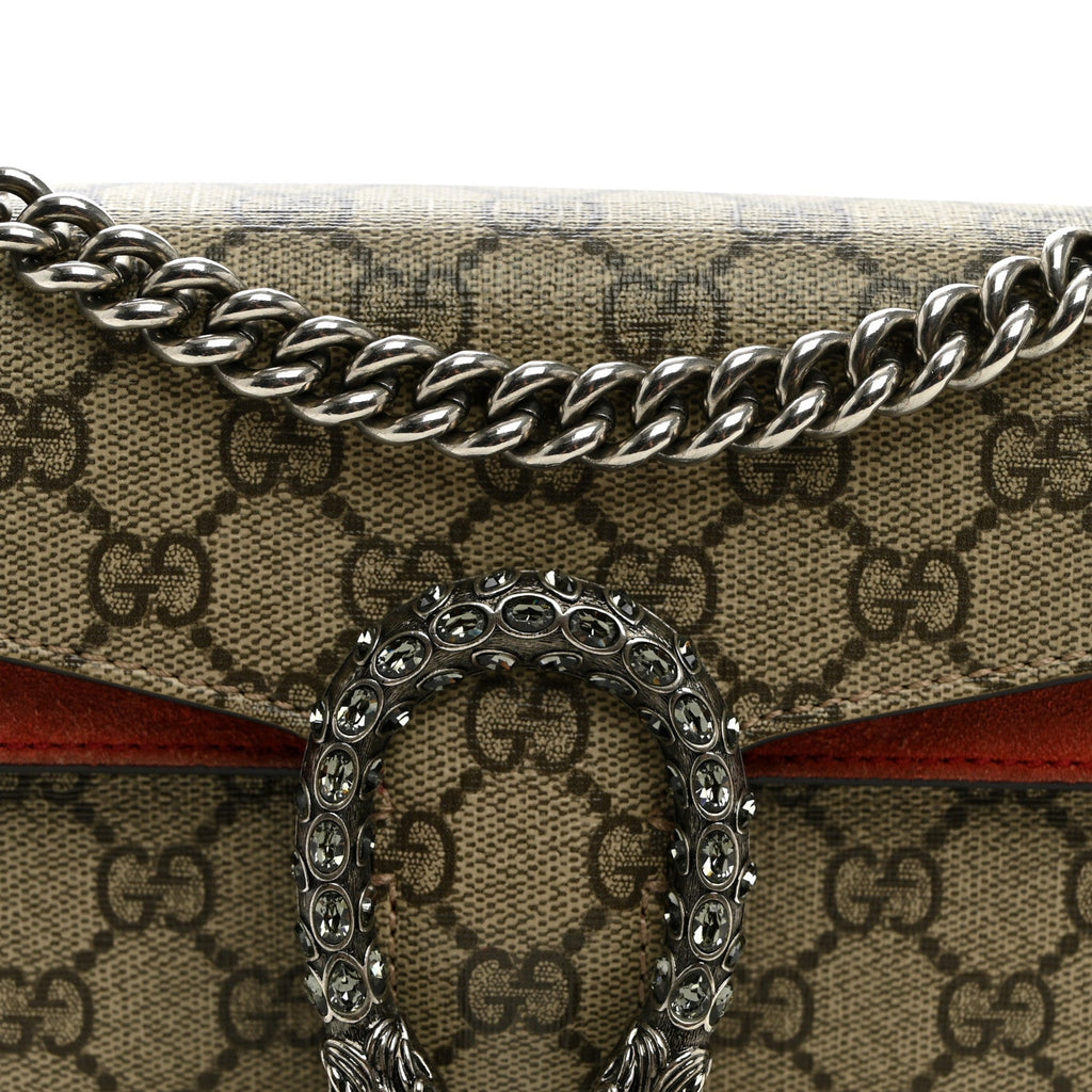 GG Supreme Monogram Suede Crystal Small Dionysus Shoulder Bag Beige Ebony Vulcanic Red wholesalehk.shop
