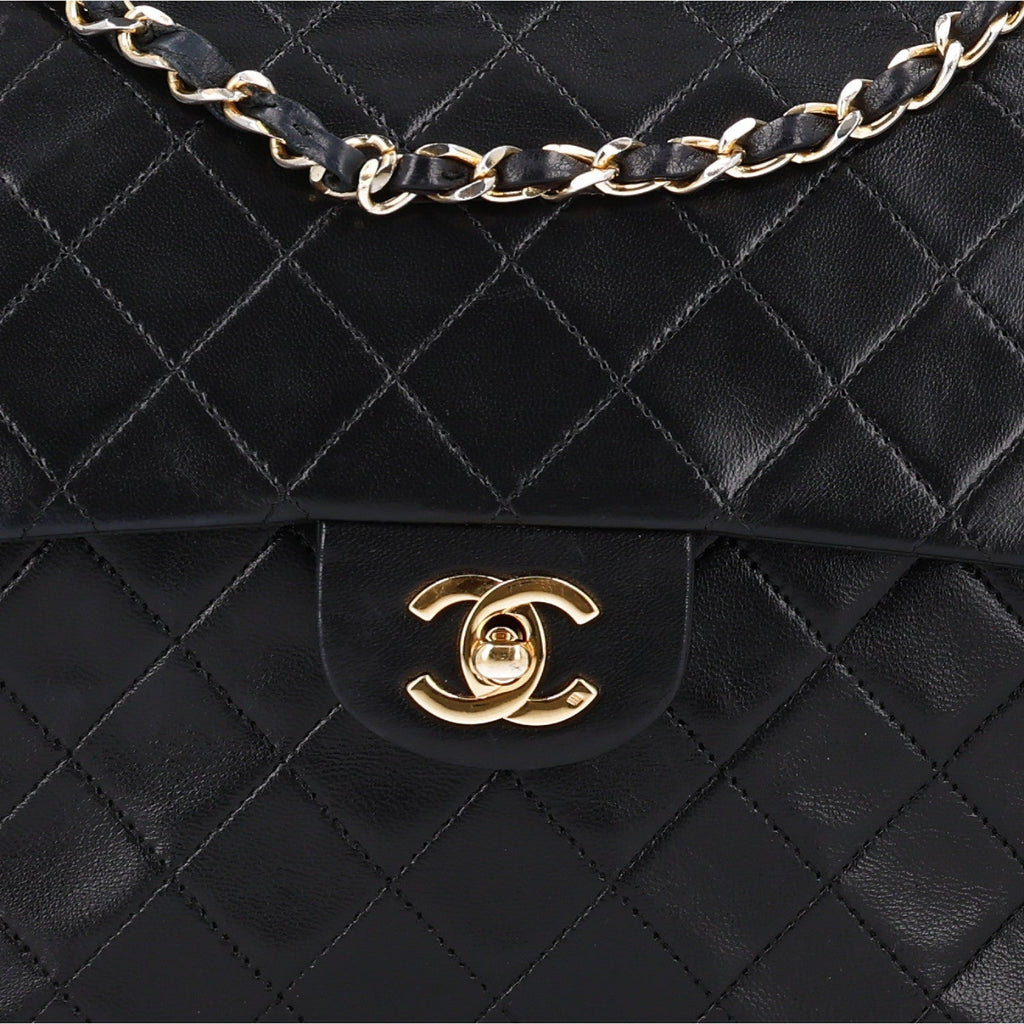Lambskin Quilted Medium Double Flap Black wholesalehk.shop