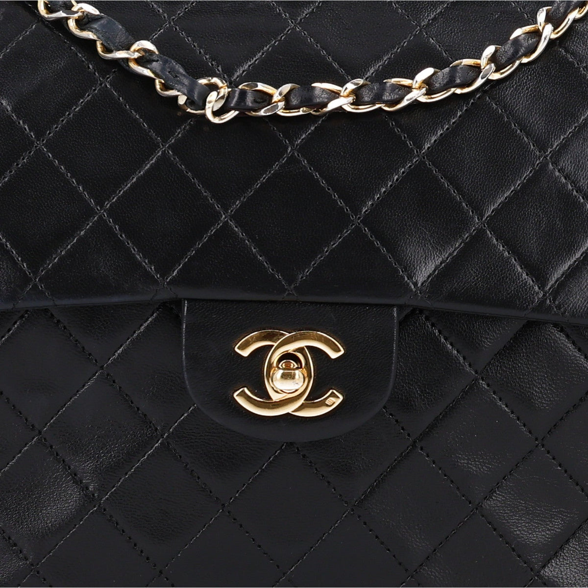 Lambskin Quilted Medium Double Flap Black wholesalehk.shop