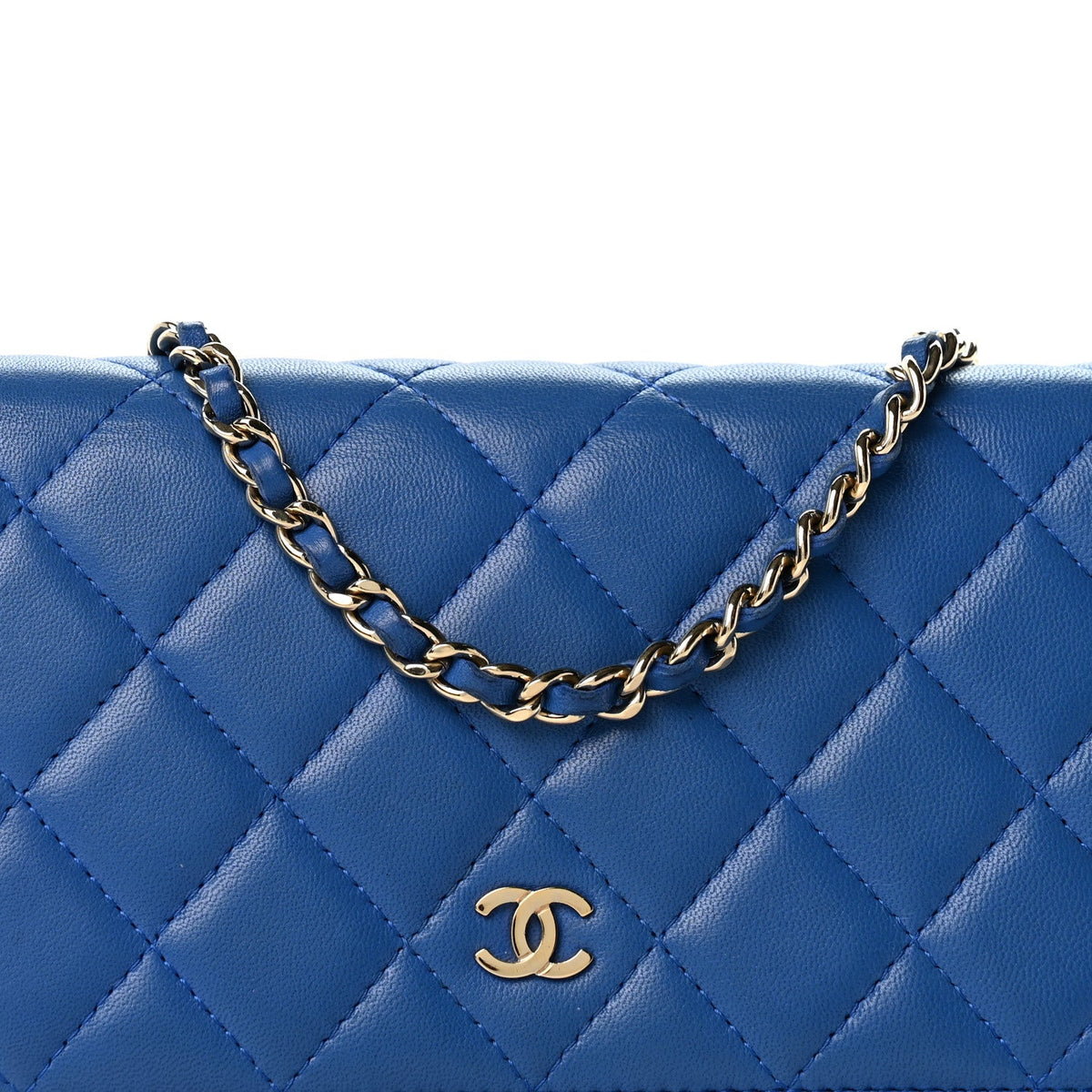 Lambskin Quilted Wallet On Chain WOC Blue wholesalehk.shop