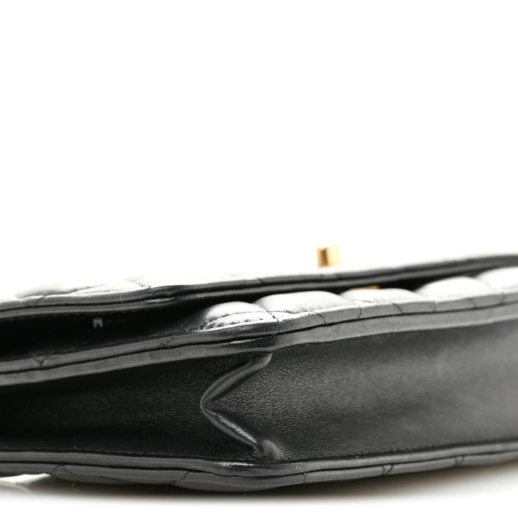 Lambskin Quilted CC Pearl Crush Wallet on Chain WOC Black wholesalehk.shop