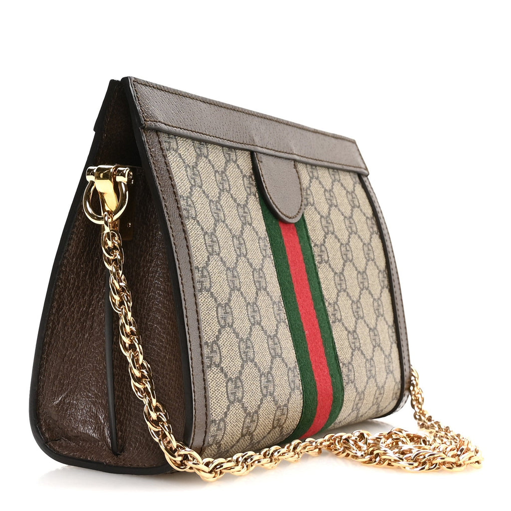 GG Supreme Monogram Web Small Ophidia Chain Shoulder Bag Brown wholesalehk.shop